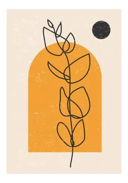 Minimalist poster with abstract leaf composition, contemporary collage style Stock Illustration