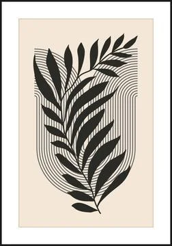 Minimalist poster with abstract leaf composition, contemporary collage style Stock Illustration