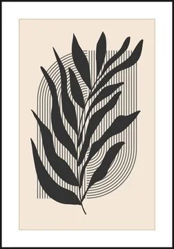 Minimalist poster with abstract leaf composition, contemporary collage style Stock-Illustration