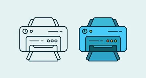 Minimalist printer or photocopy machine flat illustration with outline stroke Stock Illustration