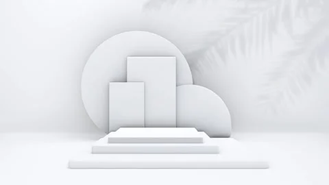 Minimalist product showcase with subtle palm shadow in clean white studio, .. Video stock 317645372