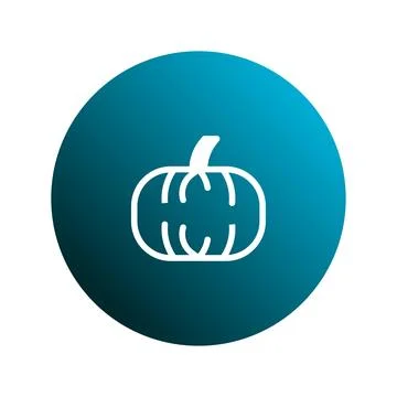 Minimalist pumpkin icon on blue gradient circle evoking fall season and hal.. Illustrazione stock