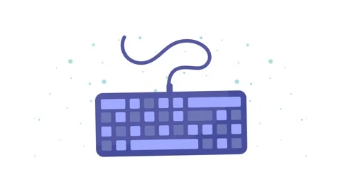 Minimalist purple computer keyboard animation featuring floating blue parti.. Stock Footage 334527095