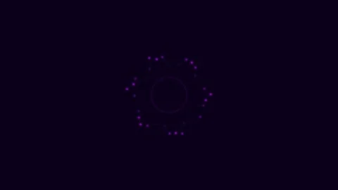 Minimalist purple light dots arranged in a circular pattern on dark black Video stock 338309694