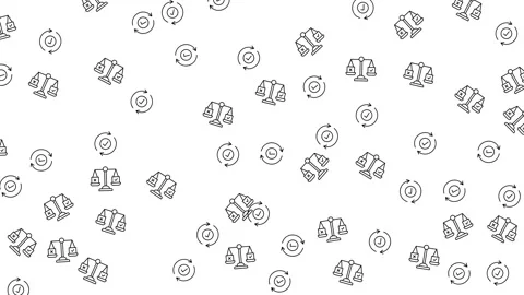 Minimalist Quality Assurance Icon Pattern with Justice Scales and Checkmarks Stock Footage 346186155