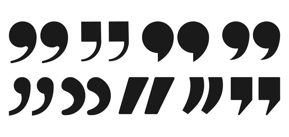 Minimalist quotation mark icons in bold black style. Abstract typographic p.. Stock Illustration