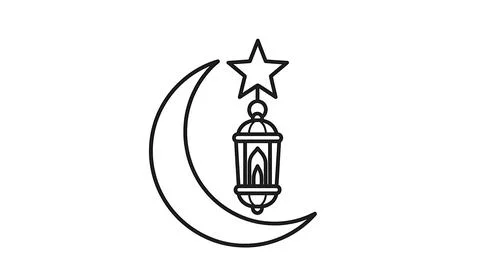 Minimalist ramadan lantern hanging from five pointed star with crescent moo.. Stock Illustration