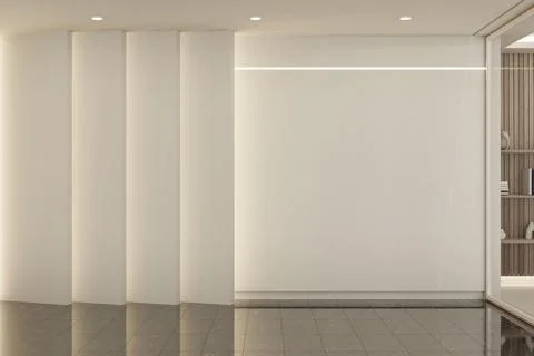 Minimalist Reception Hall with Blank White Wall and Warm Linear Lighting Stock Illustration
