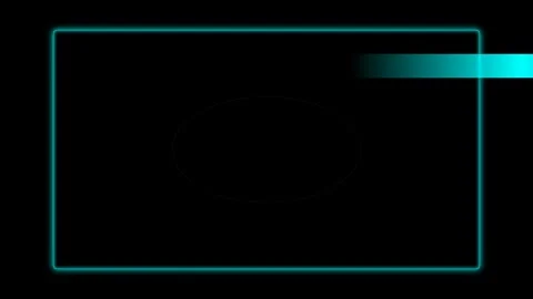 Minimalist rectangular border with glowing cyan neon light on black backgroun Stockbeeldmateriaal 335145801