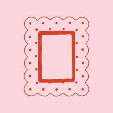 Minimalist rectangular frame with wavy scalloped edges and red polka dot Stock Illustration