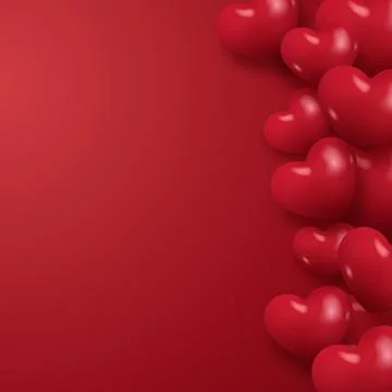 Minimalist red background with glossy red hearts on the side. Valentines Day Stock Illustration