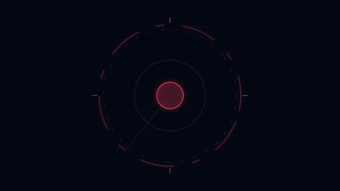 Minimalist red circular radar interface graphic on a solid black background Stock Footage 338310761