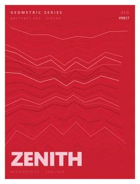 Minimalist red geometric poster with thin zigzag line patterns for modern d.. Stock Illustration