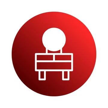 Minimalist red icon of a vanity table with a mirror symbolizing beauty and .. Stock Illustration
