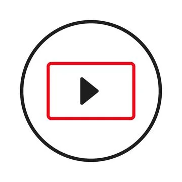 Minimalist red outlined play button inside a circular frame promotes a visu.. Illustrazione stock