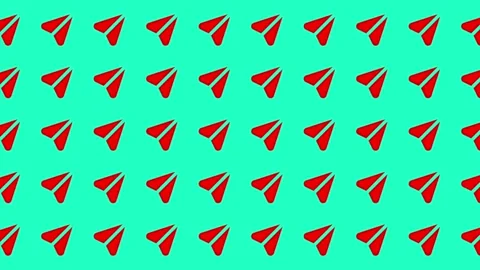 Minimalist Red Paper Plane Seamless Pattern on Cyan Background Stock Footage 344909280