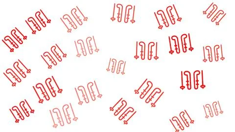Minimalist red ski equipment pattern with poles and boots on white backgrou.. Stock Illustration