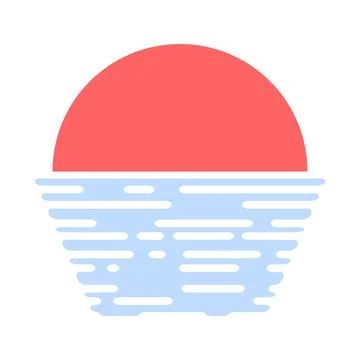 Minimalist red sun vector illustration abstract sunset over light blue water イラスト素材