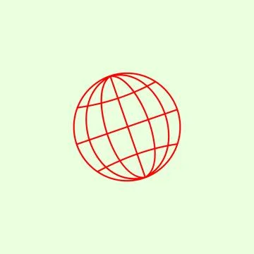 A minimalist red wireframe globe icon representing the earth's Stock Illustration