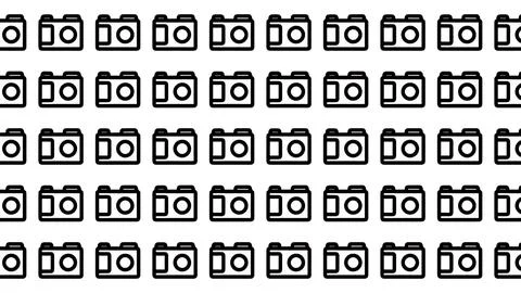 Minimalist repeating pattern of black camera icons on white background for .. Stock Illustration