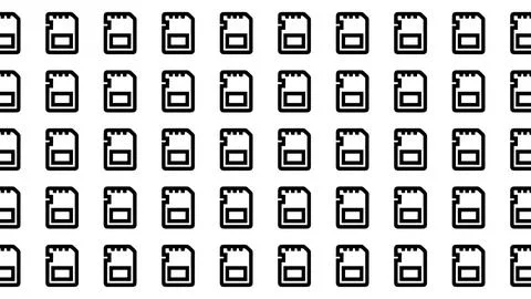 Minimalist repeating pattern of SD memory card icons on white background fo.. Illustrazione stock