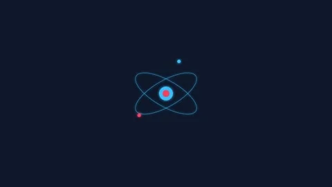 Minimalist representation of an atom structure on a dark blue background 動画素材 338310131