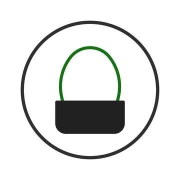 Minimalist representation of a black container with a green handle displaye.. Illustration