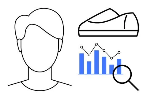 Minimalist Representation of Consumer Profiling with Analytics, Products, a.. Illustrazione stock