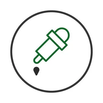 Minimalist representation of an eyedropper with liquid drop within a circle.. Ilustração Stock