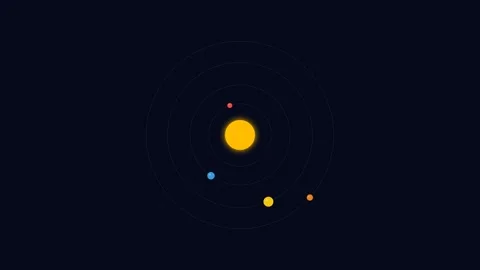 Minimalist representation of a solar system with a central star and planets Stock Footage 338310718