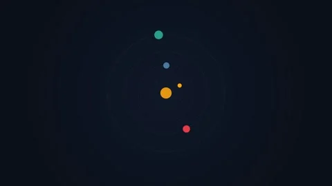 Minimalist representation of a solar system with orbiting colored planets Video stock 336263242