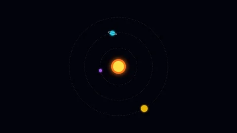 Minimalist representation of a solar system with orbits on black background Stock Footage 336263173
