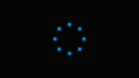 Minimalist ring of eight glowing blue dots set against a deep black backgroun Stock Footage 339617558
