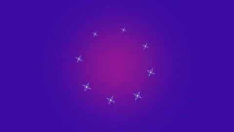 Minimalist ring of glowing star icons on a vibrant purple gradient background Stock Footage 338310749