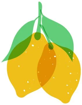 Minimalist Risograph Style Lemon Citrus Fruit Illustration with Green Leaves Stock Illustration