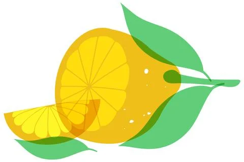 Minimalist Risograph Style Lemon Citrus Fruit Illustration with Green Leaves Stock Illustration