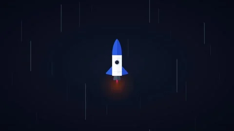 Minimalist rocket launch animation: flat space exploration and startup grow.. 库存影片 344851681