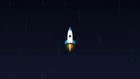 Minimalist rocket ship flying through space, flat animation for tech and st.. Stock Footage 344851675