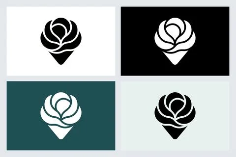 Minimalist Rose Logo Icon Set Design Stock Illustration