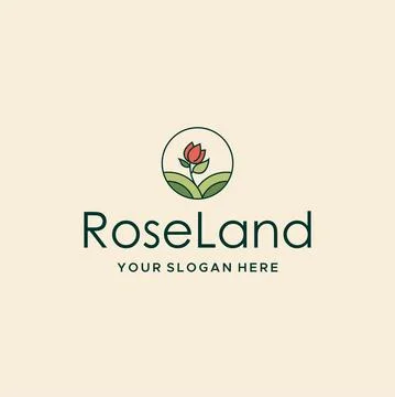 Minimalist RoseLand flower plants logo design Stock Illustration