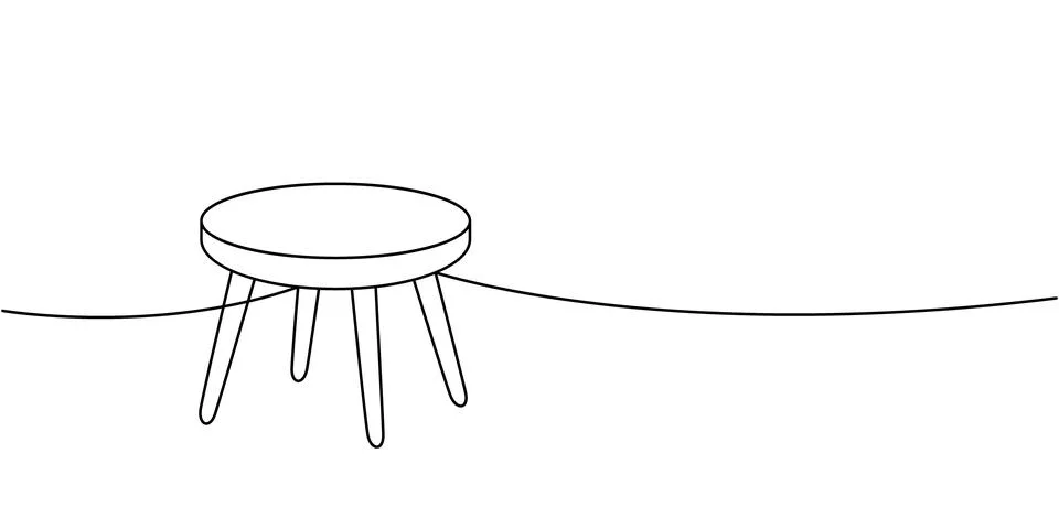Minimalist round stool in outline. Simple furniture design for modern interiors Stock Illustration