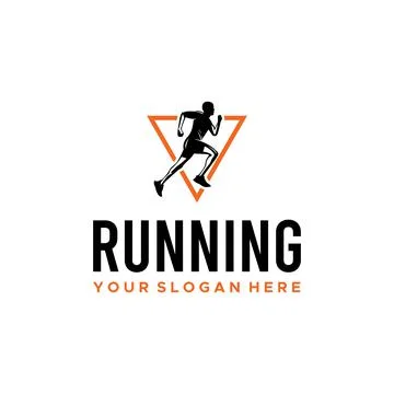 Minimalist RUNNING people triangle logo design Stock Illustration