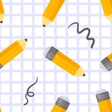 Minimalist school pencils seamless pattern on purple grid backdrop perfect .. Stock Illustration
