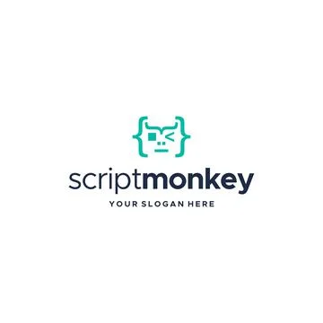 Minimalist SCRIPT MONKEY sign abstract Logo design Stock Illustration