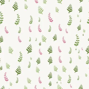Minimalist seamless background decorated with small hand-drawn fern leaf イラスト素材