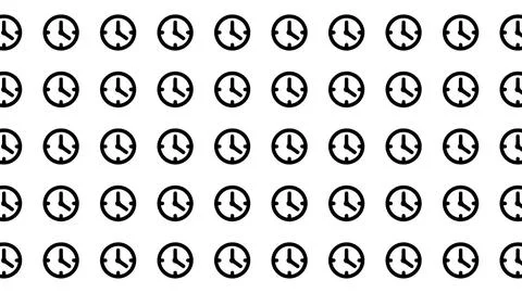 Minimalist seamless clock icon pattern on white background for time managem.. Illustrazione stock