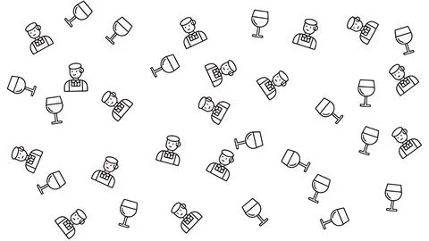 Minimalist seamless pattern of bartender icons and wine glasses in line art.. Stock Illustration