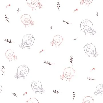 Minimalist seamless pattern with Bird on white. Background with cute hand dra Stock Illustration