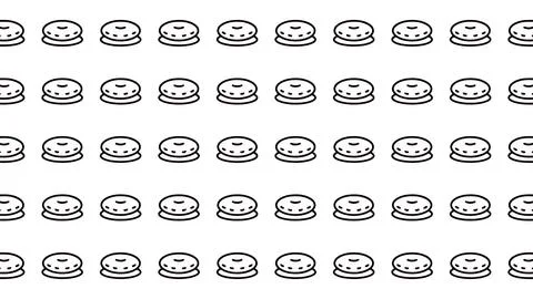 Minimalist seamless pattern of black and white donut line art icons on whit.. Stock Illustration