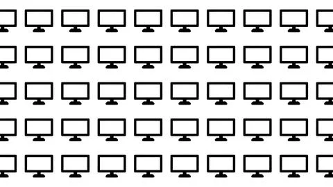 Minimalist seamless pattern of black computer monitor icons on white backgr.. Illustrazione stock